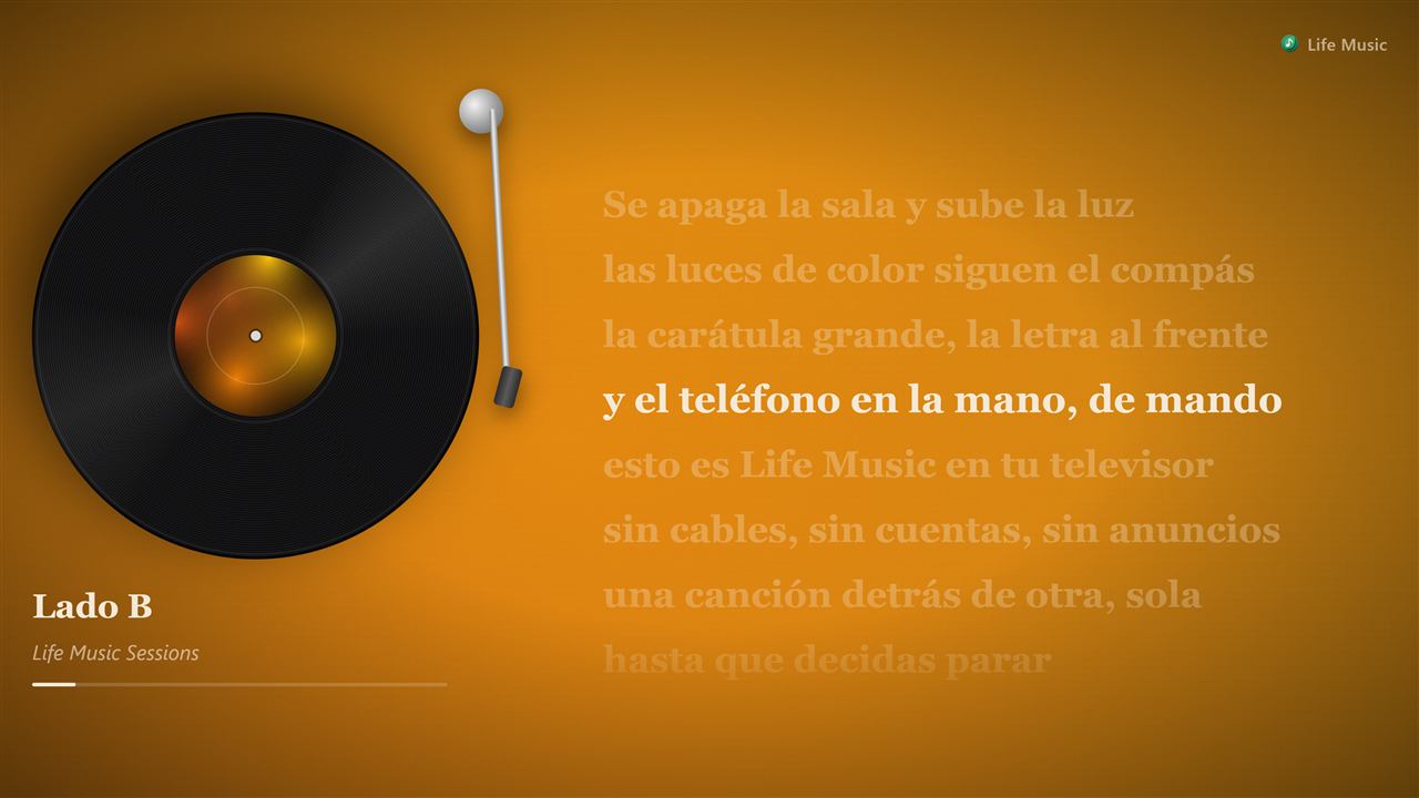 Life Music TV con el tema Vinilo: un tocadiscos con la carátula y la letra al lado